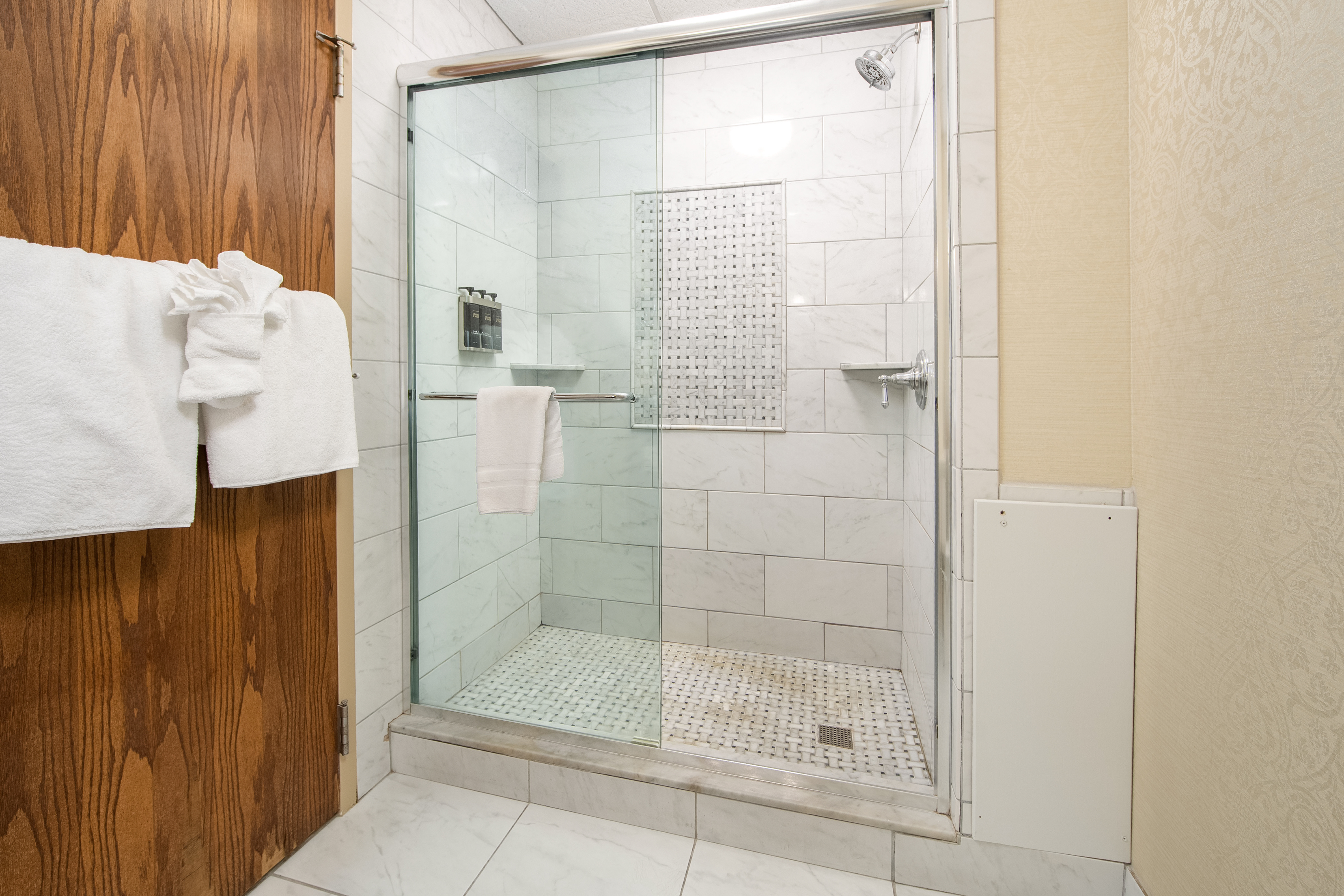 hotel room with walk-in shower hotel room with walk-in shower